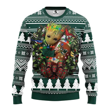 Michigan State Spartans Groot Hug Ugly Christmas Sweater, NCAA Christmas Sweater Moonbestprint