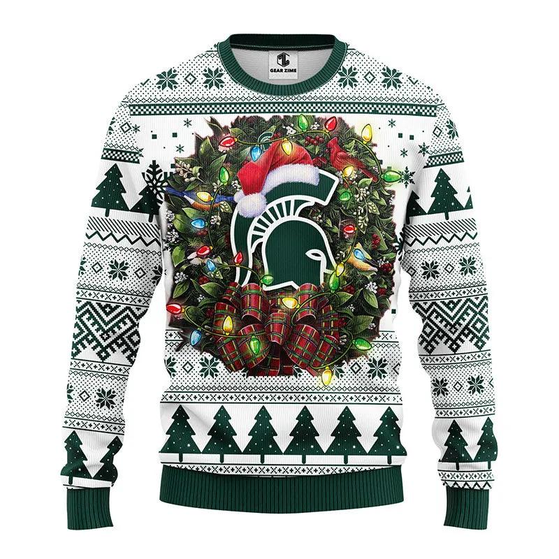 Michigan State Spartans Santa Hat Ugly Christmas Sweater, NCAA Christmas Sweater Moonbestprint