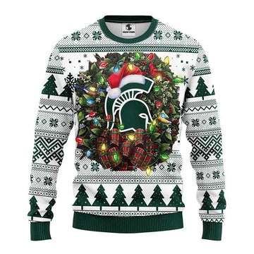 Michigan State Spartans Santa Hat Ugly Christmas Sweater, NCAA Christmas Sweater Moonbestprint