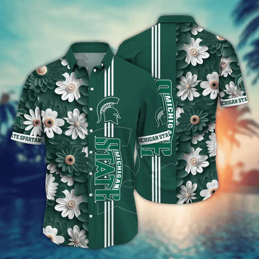 Michigan State Spartans Style Hot Trending Summer NCAA Flower Aloha Hawaiian Shirt, NCAA Hawaiian Shirt Moonbestprint
