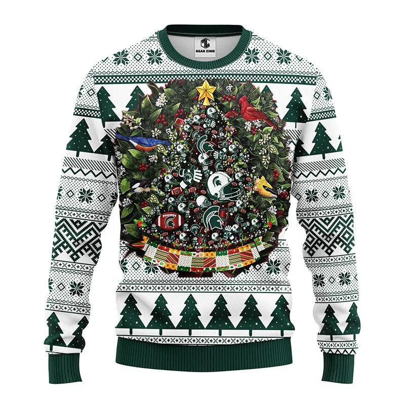 Michigan State Spartans Tree Ball Ugly Christmas Sweater, NCAA Christmas Sweater Moonbestprint