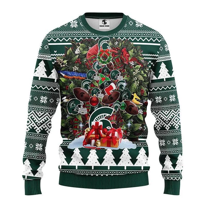 Michigan State Spartans Tree Ugly Christmas Sweater, NCAA Christmas Sweater Moonbestprint