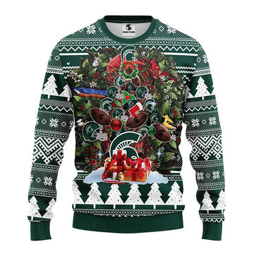Michigan State Spartans Tree Ugly Christmas Sweater, NCAA Christmas Sweater Moonbestprint