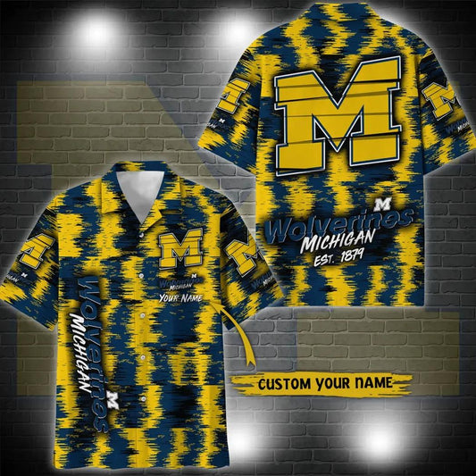 Michigan Wolverines Aloha Hawaiian Shirt Custom Your Name, NCAA Hawaiian Shirt Moonbestprint