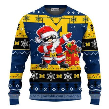 Michigan Wolverines Dabbing Santa Claus Ugly Christmas Sweater, NCAA Christmas Sweater Moonbestprint