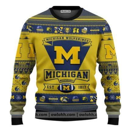 Michigan Wolverines Football Team Custom Ugly Christmas Sweater, NCAA Christmas Sweater Moonbestprint