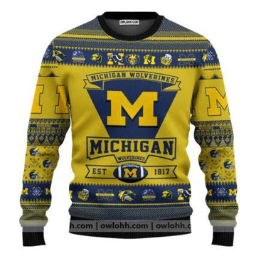 Michigan Wolverines Football Team Custom Ugly Christmas Sweater, NCAA Christmas Sweater Moonbestprint