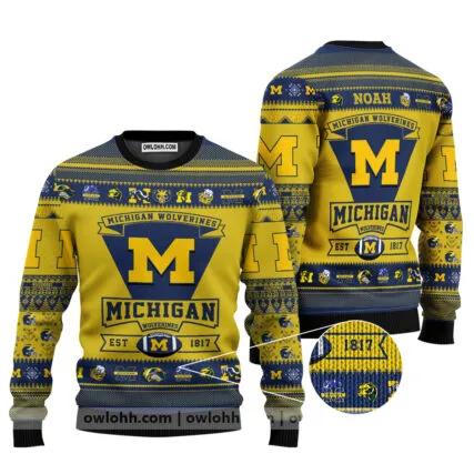 Michigan Wolverines Football Team Custom Ugly Christmas Sweater, NCAA Christmas Sweater Moonbestprint