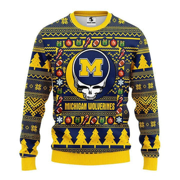 Michigan Wolverines Grateful Dead Ugly Christmas Sweater, NCAA Christmas Sweater Moonbestprint