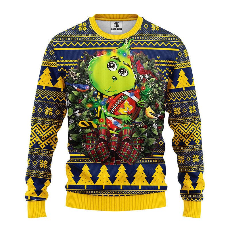 Michigan Wolverines Grinch Hug Ugly Christmas Sweater Moonbestprint