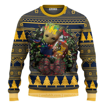 Michigan Wolverines Groot Hug Ugly Christmas Sweater, NCAA Christmas Sweater Moonbestprint