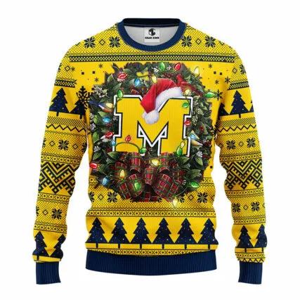 Michigan Wolverines Santa Hat Ugly Christmas Sweater, NCAA Christmas Sweater Moonbestprint