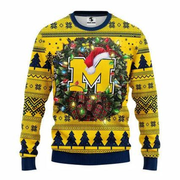 Michigan Wolverines Santa Hat Ugly Christmas Sweater, NCAA Christmas Sweater Moonbestprint