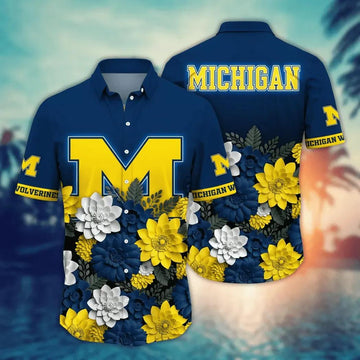 Michigan Wolverines Style Hot Trending Summer NCAA Flower Aloha Hawaiian Shirt 13, NCAA Hawaiian Shirt Moonbestprint
