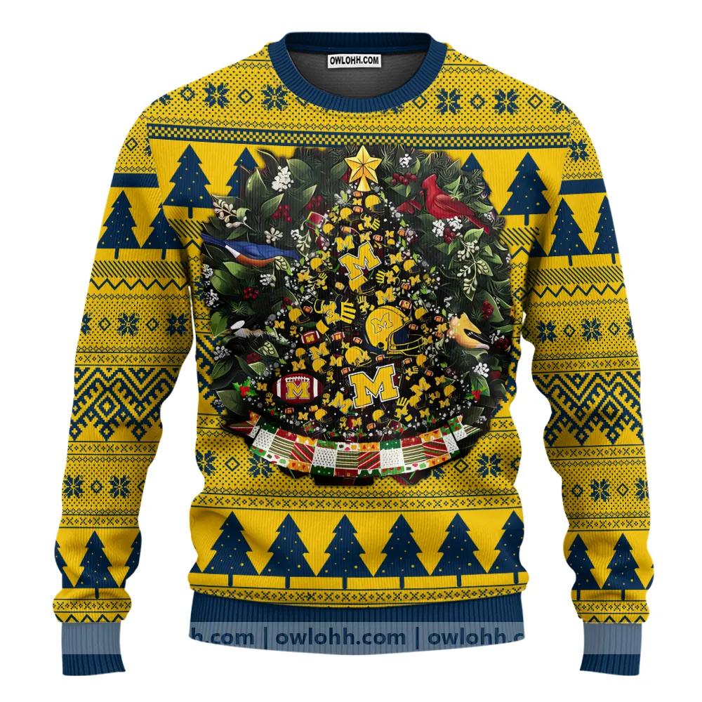Michigan Wolverines Tree Ball Ugly Christmas Sweater, NCAA Christmas Sweater Moonbestprint