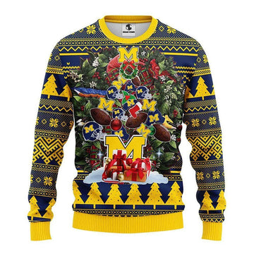 Michigan Wolverines Tree Party Ugly Christmas Sweater, NCAA Christmas Sweater Moonbestprint