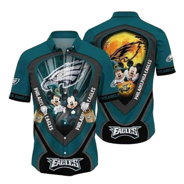 Mickey Halloween Philadelphia Eagles Animated Fun In The Sun Tropical 2025 Hawaiian Shirt - Moonbestprint