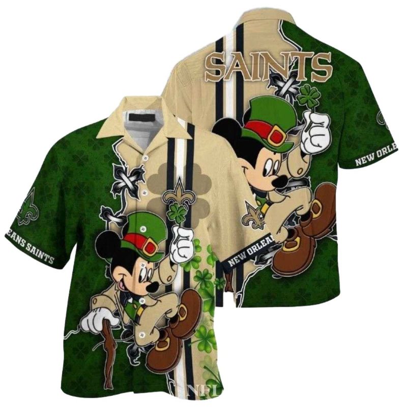 Mickey Mouse St Patricks Day New Orleans Saints Hawaiian Shirt - Moonbestprint