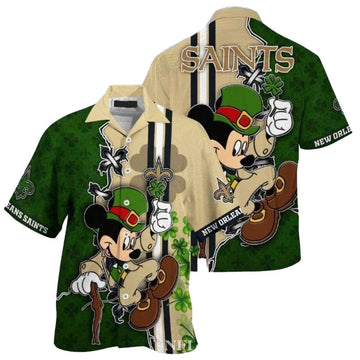 Mickey Mouse St Patricks Day New Orleans Saints Hawaiian Shirt - Moonbestprint