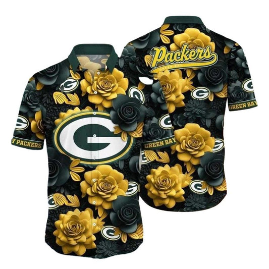 Midnight Bloom Green Bay Packers Floral Hawaiian Shirt - Moonbestprint