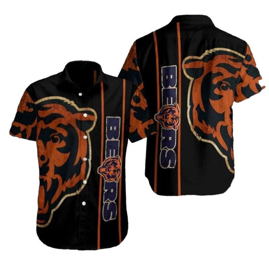 Midnight Mascot Chicago Bears Bold Stripe Hawaiian Shirt - Moonbestprint