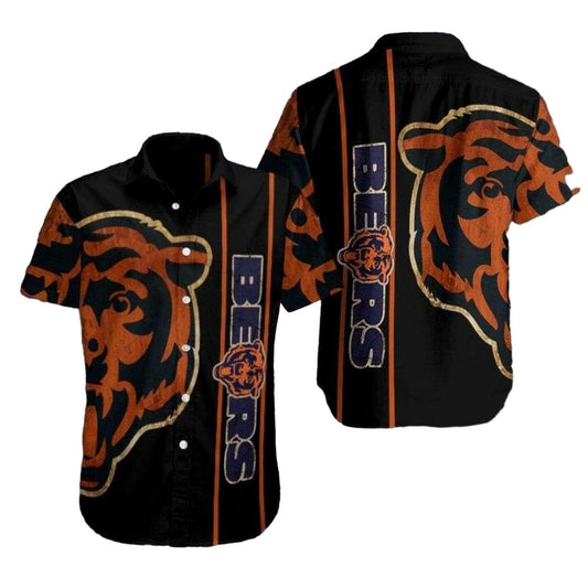 Midnight Mascot Chicago Bears Bold Stripe Hawaiian Shirt - Moonbestprint