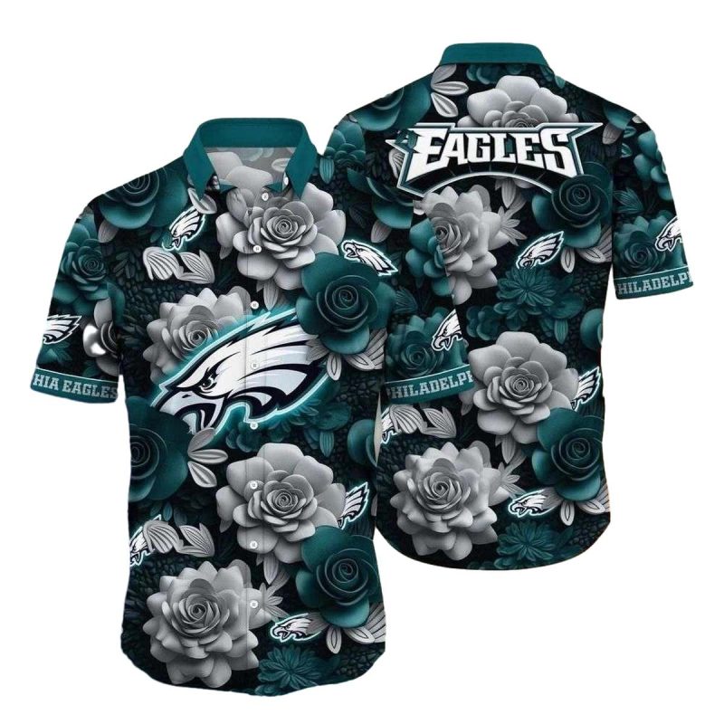 Midnight Rose Philadelphia Eagles Crest Hawaiian Shirt - Moonbestprint