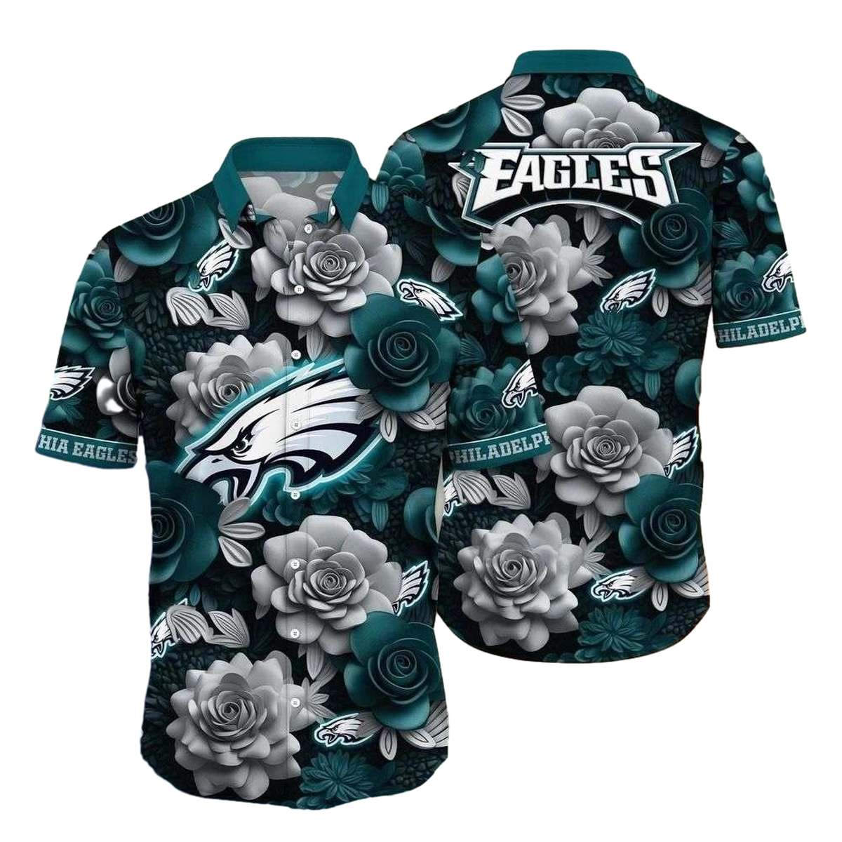 Midnight Rose Philadelphia Eagles Crest Hawaiian Shirt - Moonbestprint