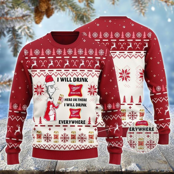 Miller High Life Cat Hat Will Drink Everywhere Ugly Sweater – Moonbestprint