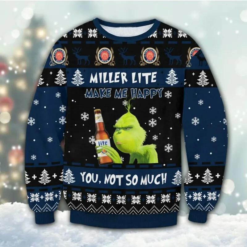 Miller Lite Grinch Happy Ugly Sweater, Grinch Holiday Sweater Moonbestprint