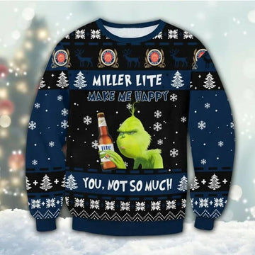 Miller Lite Grinch Happy Ugly Sweater, Grinch Holiday Sweater Moonbestprint