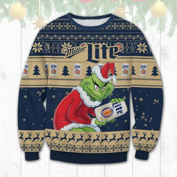 Miller Lite Grinch Ugly Sweater, Grinch Holiday Sweater Moonbestprint