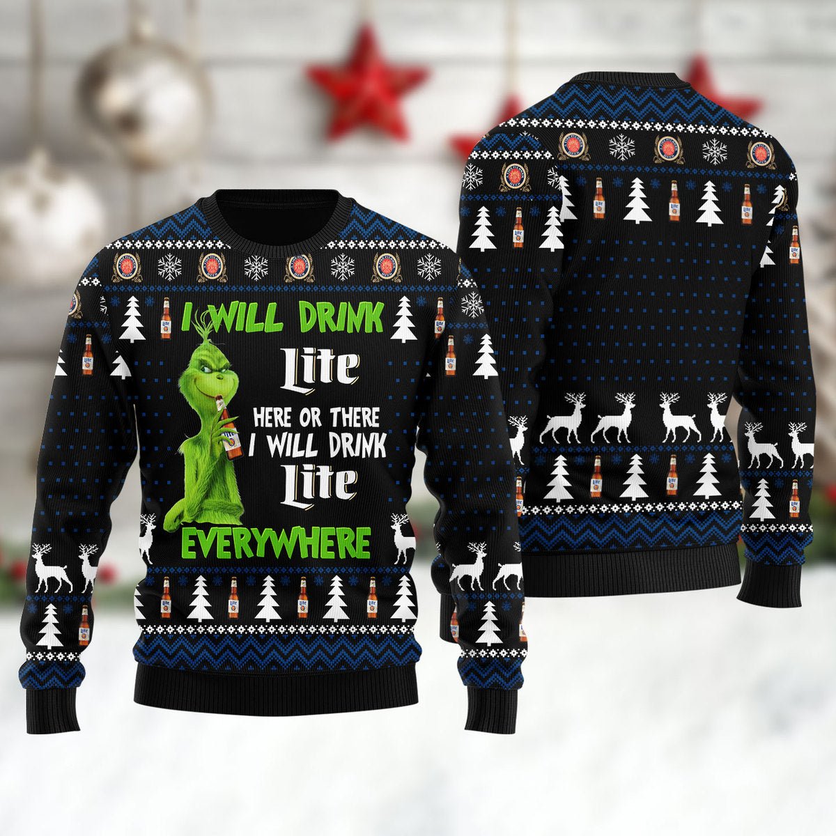 Miller Lite Grinch Will Drink Everywhere Ugly Sweater – Moonbestprint