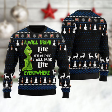 Miller Lite Grinch Will Drink Everywhere Ugly Sweater – Moonbestprint