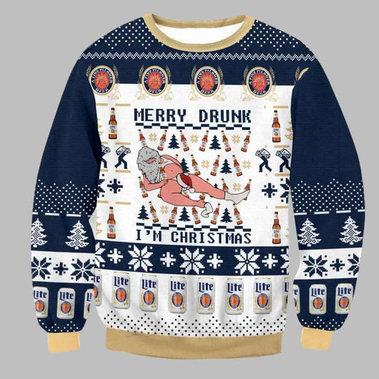 Miller Lite Santa Drunk Ugly Christmas Sweater - Moonbestprint