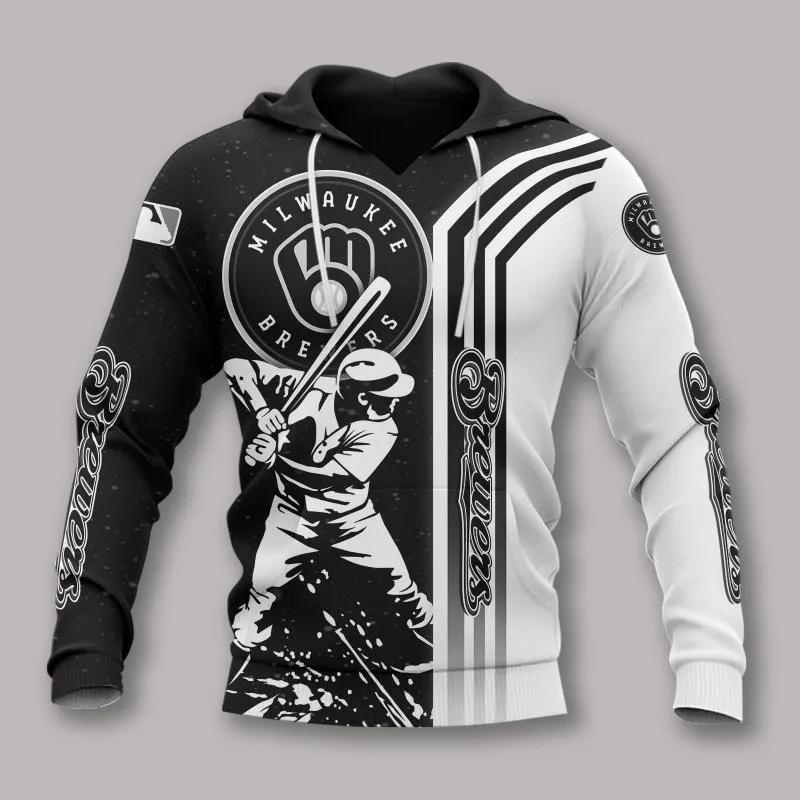 Milwaukee Brewers Black And White All Over Print Hoodie 1, MLB Hoodie Moonbestprint
