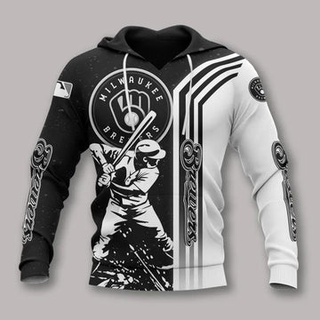 Milwaukee Brewers Black And White All Over Print Hoodie 1, MLB Hoodie Moonbestprint