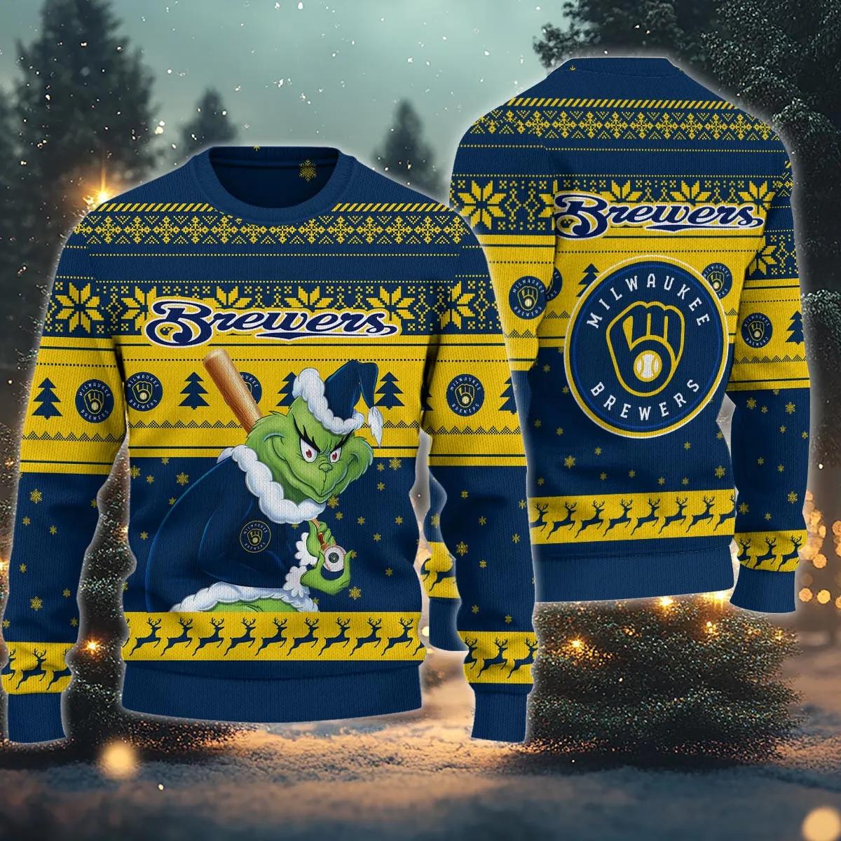 Milwaukee Brewers Grinch Stolen Ugly Christmas Sweater, MLB Christmas Sweater Moonbestprint