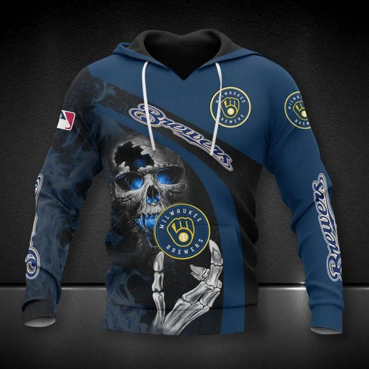 Milwaukee Brewers Skeleton All Over Print Hoodie 1, MLB Hoodie Moonbestprint
