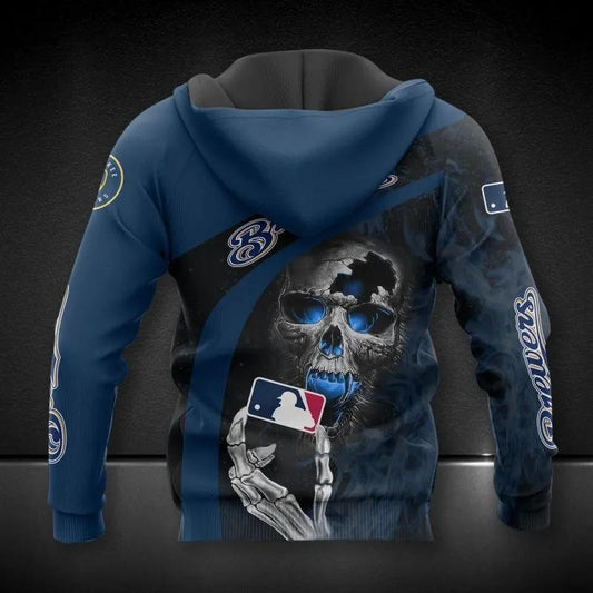 Milwaukee Brewers Skeleton All Over Print Hoodie 1, MLB Hoodie Moonbestprint