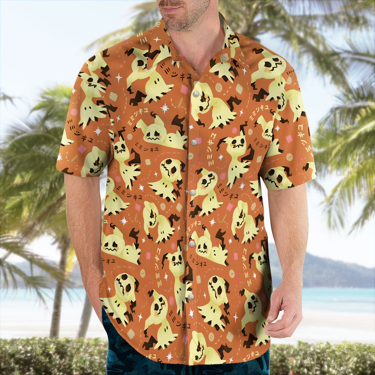 Mimikyu Kawaii Pokemon Hawaiian Shirt Orange Anime Style – Moonbestprint