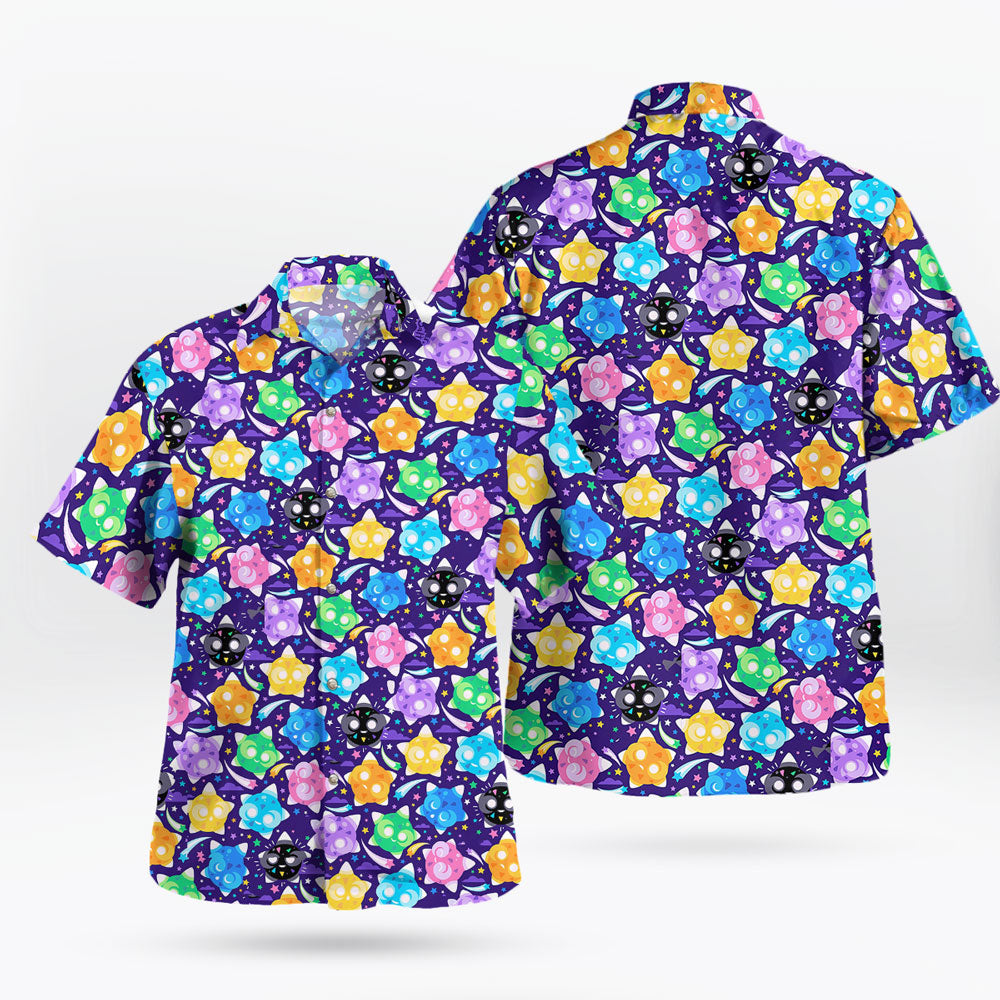 Minior Spirit Hawaiian Shirt Cosmic Pattern Button Up for Pokemon Fans – Moonbestprint