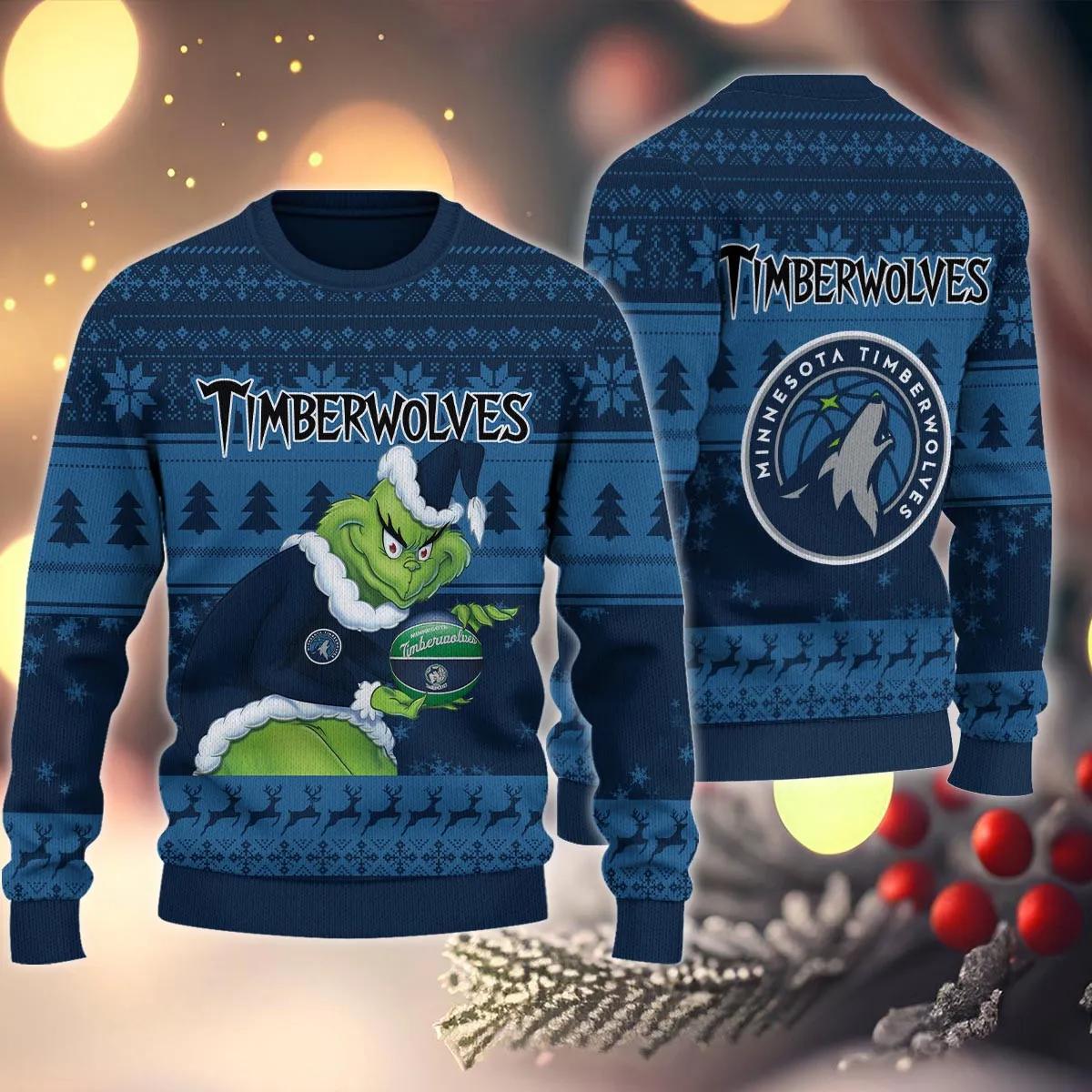Minnesota Timberwolves Grinch Stolen Ugly Christmas Sweater, NBA Chritsmas Sweater Moonbestprint