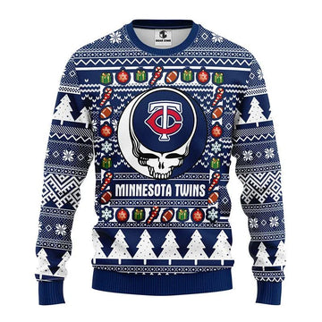 Minnesota Twins Grateful Dead Ugly Christmas Sweater, MLB Christmas Sweater Moonbestprint