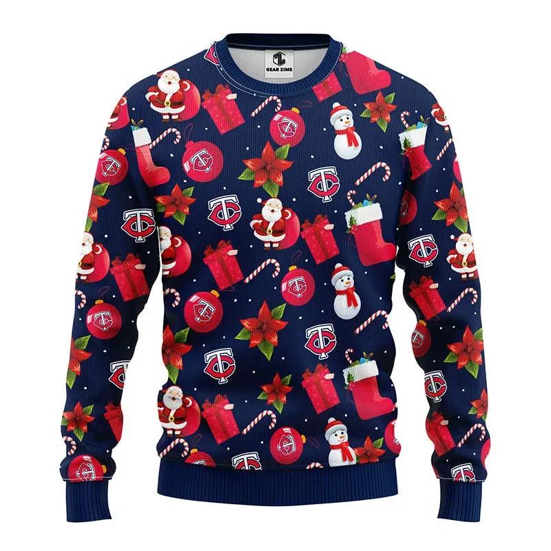 Minnesota Twins Santa Claus Snowman Ugly Christmas Sweater, MLB Christmas Sweater Moonbestprint