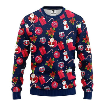 Minnesota Twins Santa Claus Snowman Ugly Christmas Sweater, MLB Christmas Sweater Moonbestprint