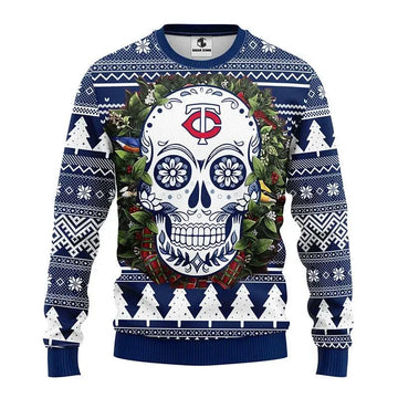 Minnesota Twins Skull Flower Ugly Christmas Sweater, MLB Christmas Sweater Moonbestprint