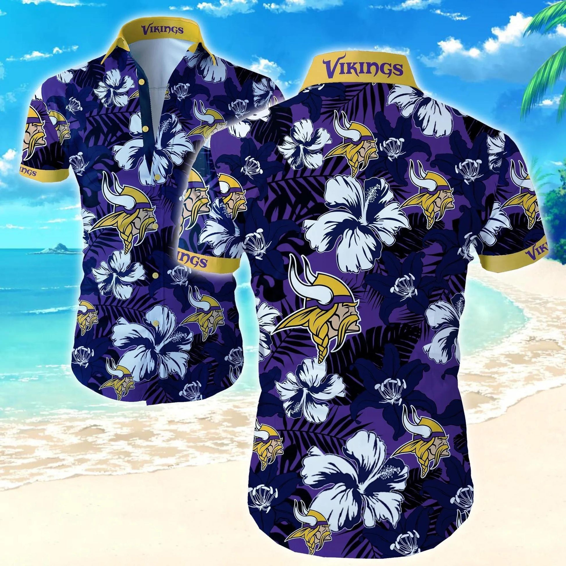 Minnesota Vikings Aloha Purple Hawaiian Shirt, NFL Hawaiian Shirt Moonbestprint
