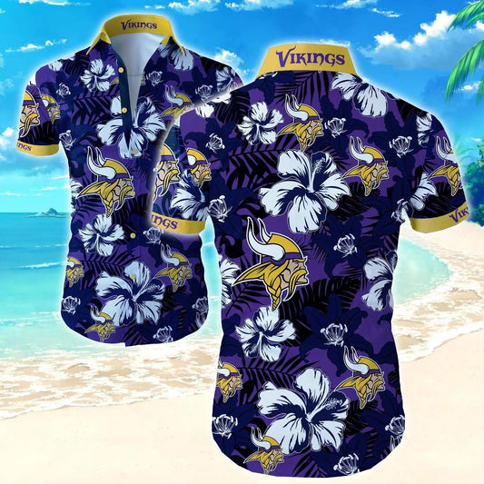 Minnesota Vikings Aloha Purple Hawaiian Shirt, NFL Hawaiian Shirt Moonbestprint