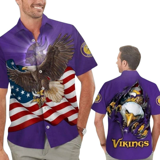 Minnesota Vikings American Eagle Pride Hawaiian Shirt - Moonbestprint